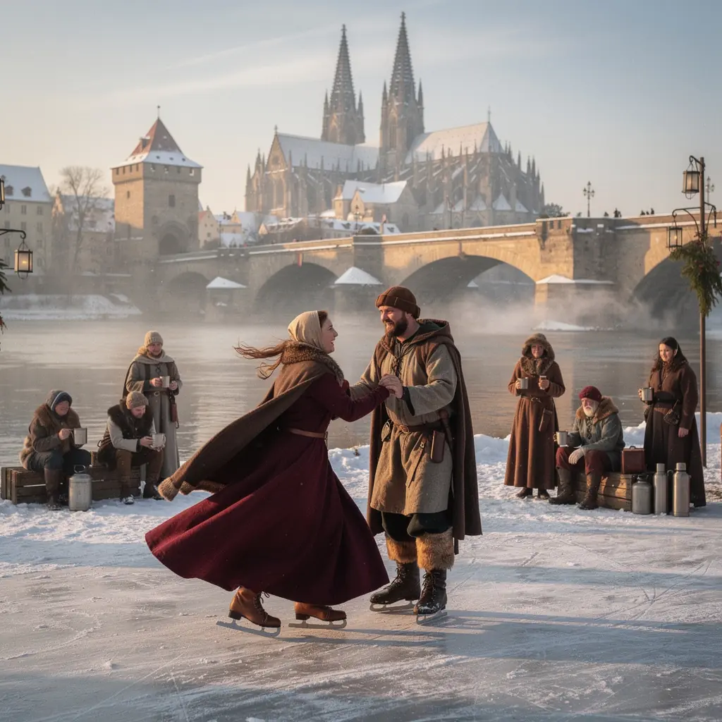 Historische Architektur der Stadt Regensburg, umgeben von mittelalterlichen Gebäuden.