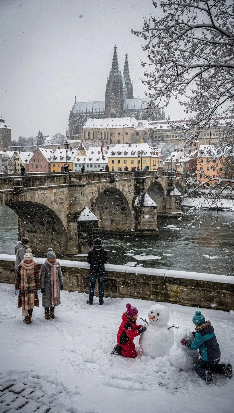 Detailaufnahme der Steinmetzarbeiten an der historischen Brücke von Regensburg.